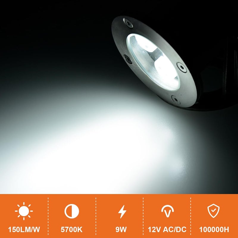 ES8LED Underwater LED Pond Lights - 9W 5700K Bright White LED Pond Light Works at 12V AC/DC Low Voltage - STAINLESS STEEL IP68 Submersible for Fountains, Ponds, Waterfalls and Landscape Lighting Purposes - Image 2